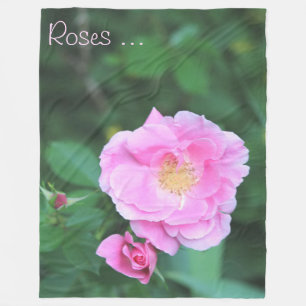 Pink Garden Rose Fleece Blanket