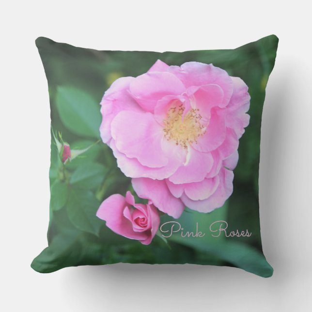 Pink Garden Rose Pillow (Front)