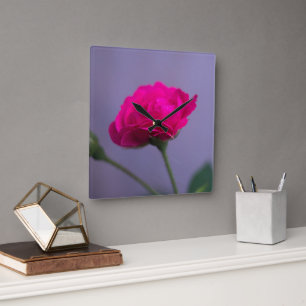 Pink Garden Rose Square Wall Clock