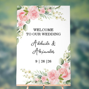 Pink Garden Rose Wedding   Acrylic Sign