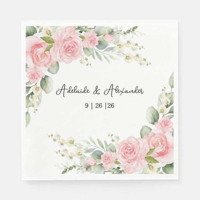 Pink Garden Rose Wedding   Napkin (Front)