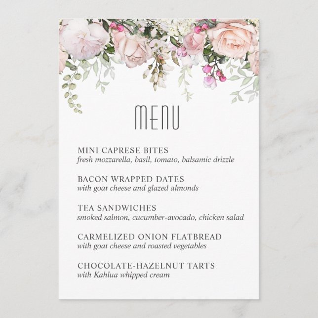 Pink Garden Roses Luncheon or Shower Menu (Front)