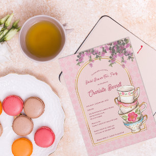 Pink Garden Teacup Floral Tea Party Bridal Shower Invitation