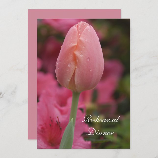 Pink Garden Tulip Wedding Rehearsal Dinner Invite (Front/Back)