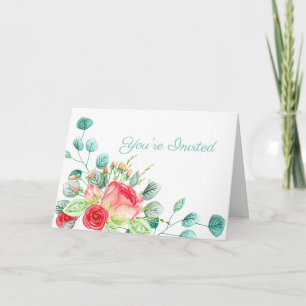 Pink Garden Watercolor Rose Bouquet Bridal Shower Card