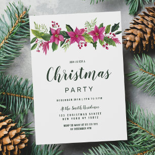Pink garland christmas flowers Christmas Party Invitation