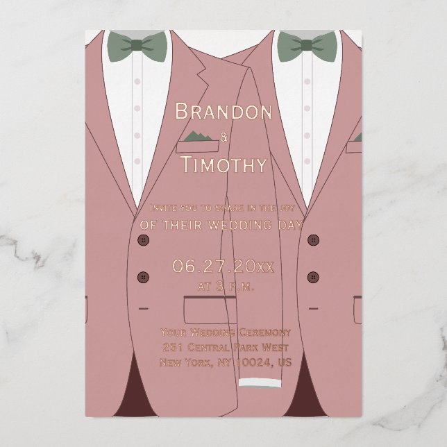 Pink Gay Wedding Invites Real Rose Gold Foil (Front)