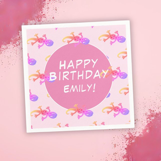 Pink Gecko Lizard Girly Girl Birthday Napkin (Creator Uploaded)