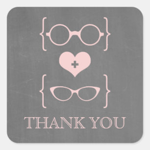 Pink Geeky Glasses Chalkboard Thank You Stickers