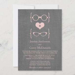 Pink Geeky Glasses Chalkboard Wedding Invite