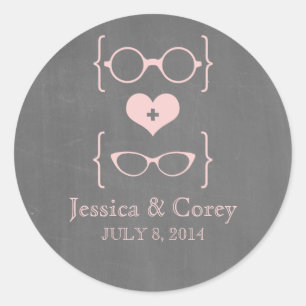 Pink Geeky Glasses Chalkboard Wedding Stickers