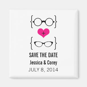 Pink Geeky Glasses Save the Date Magnet