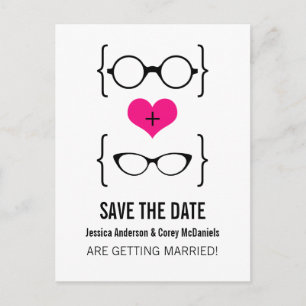 Pink Geeky Glasses Save the Date Postcard