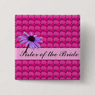 pink gem stones and daisy flower 15 cm square badge