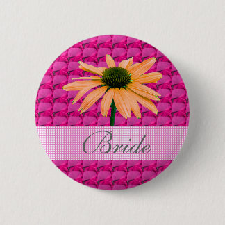 pink gem stones and daisy flowers 6 cm round badge