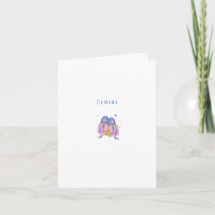 Pink Gemini, zodiac, star sign print Card