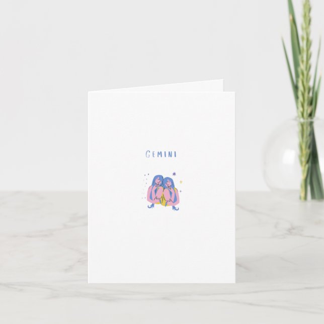 Pink Gemini, zodiac, star sign print Card (Front)