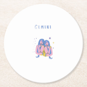 Pink Gemini, zodiac, star sign print Round Paper Coaster