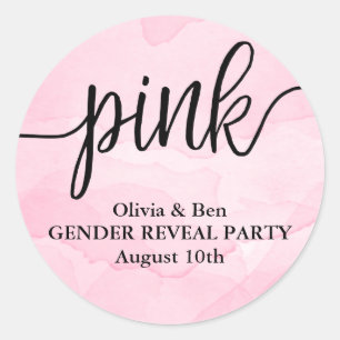 Pink Gender Reveal Baby Shower Classic Round Sticker