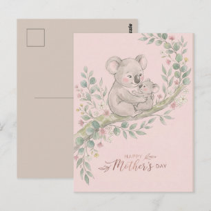 Pink, Gentle Koala Mum and Joey Postcard