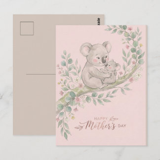 Pink, Gentle Koala Mum and Joey Postcard