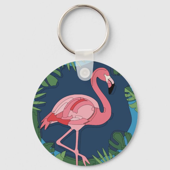 Pink Geo Flamingo with Name Key Ring (Front)