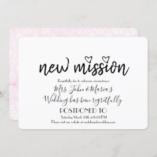 Pink Geo Marble New Mission Wedding Date Change Invitation