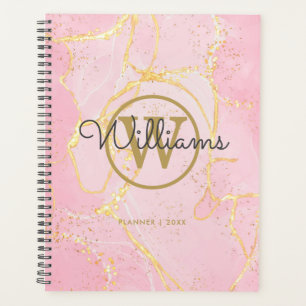 Pink Geode Agate Gold Monogram 2022 Planner