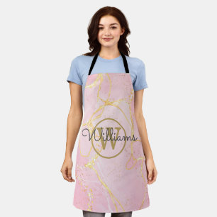 Pink Geode Agate Gold Monogram Script Name Apron