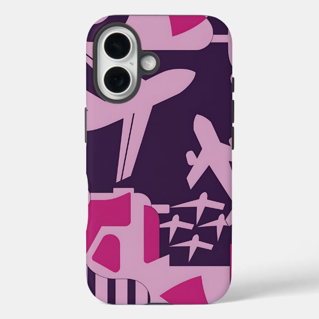 Pink Geometric Aeroplane Pattern Travel Lovers Cas Case-Mate iPhone Case (Back)