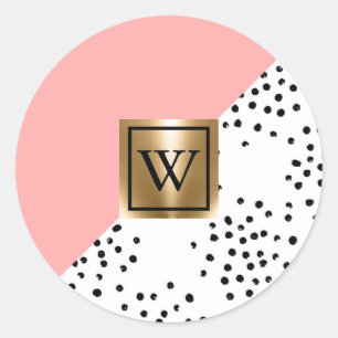 Pink Geometric and Polka Dots Classic Round Sticker