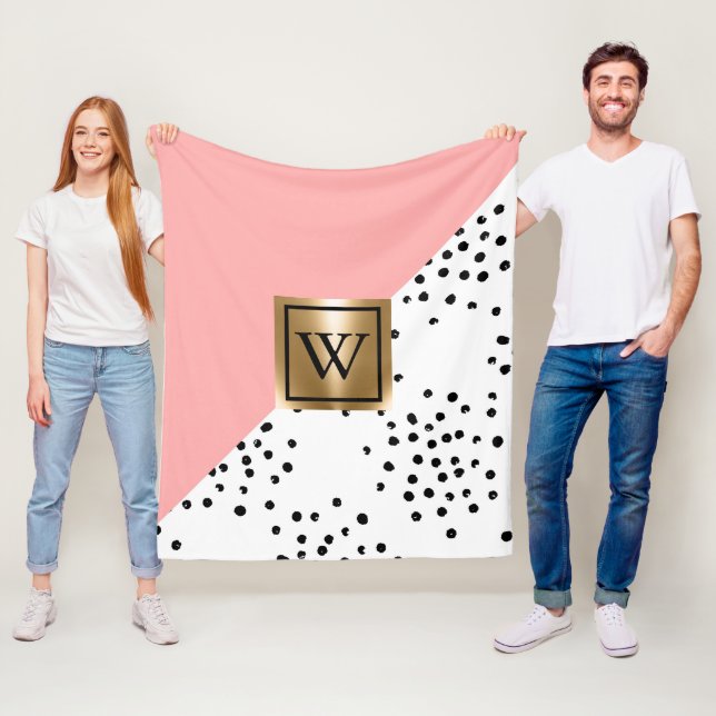 Pink Geometric and Polka Dots Fleece Blanket (In Situ)