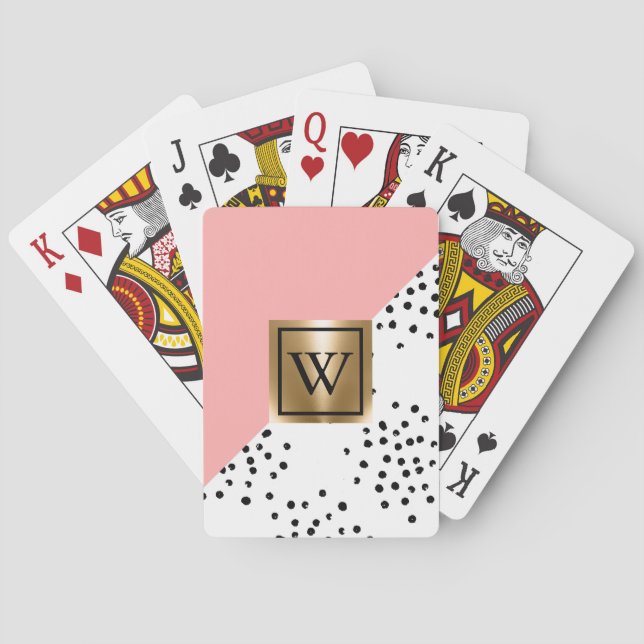 Pink Geometric and Polka Dots Playing Cards (Back)