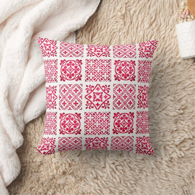 Pink Geometric Andalusian Moroccan Throw Pillow (Blanket)