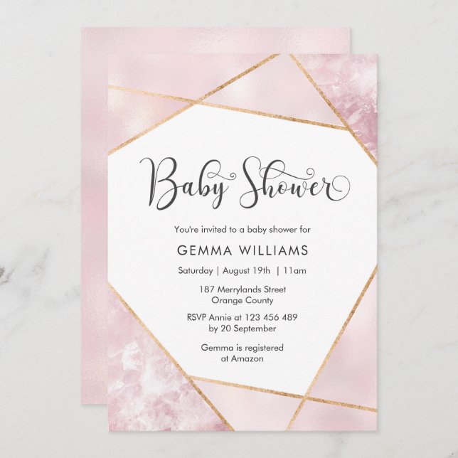 Pink Geometric Baby Shower invitation (Front/Back)