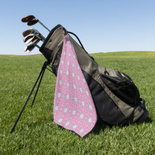 Pink geometric floral patterned golf towel
