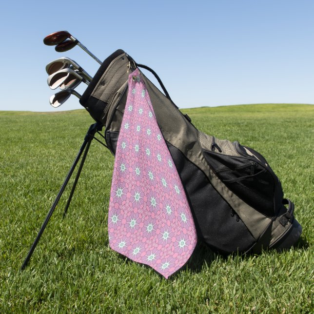 Pink geometric floral patterned  golf towel (Green)