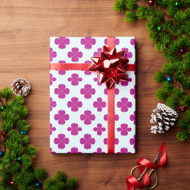 Pink Geometric Flowers on a Light Background Wrapping Paper (Holiday Gift)