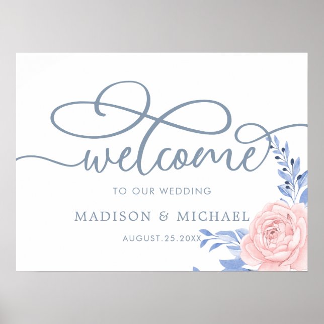 Pink Geometric Gold Frame Wedding Welcome Sing Poster (Front)