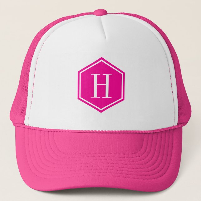 Pink Geometric Octagon Monogram Trucker Hat (Front)