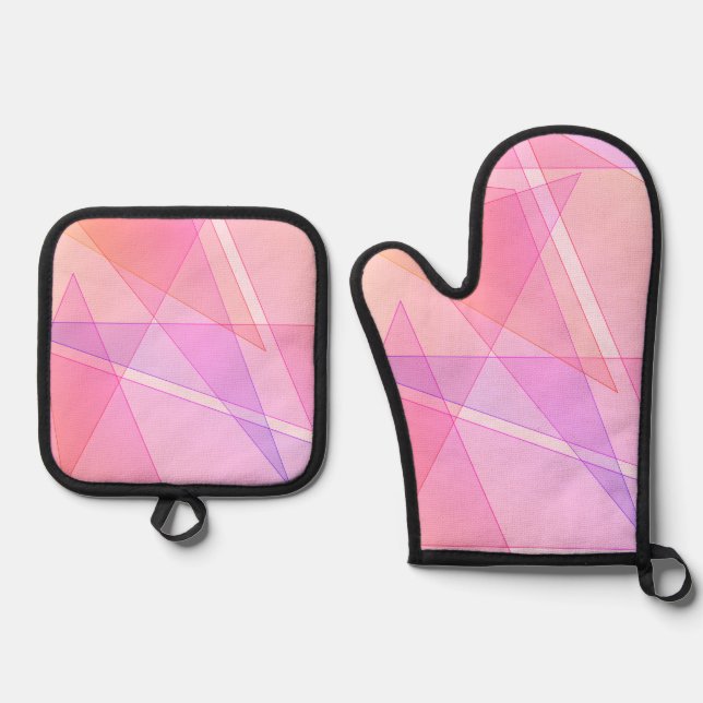 Pink Geometric  Oven Mitt & Pot Holder Set (Front)