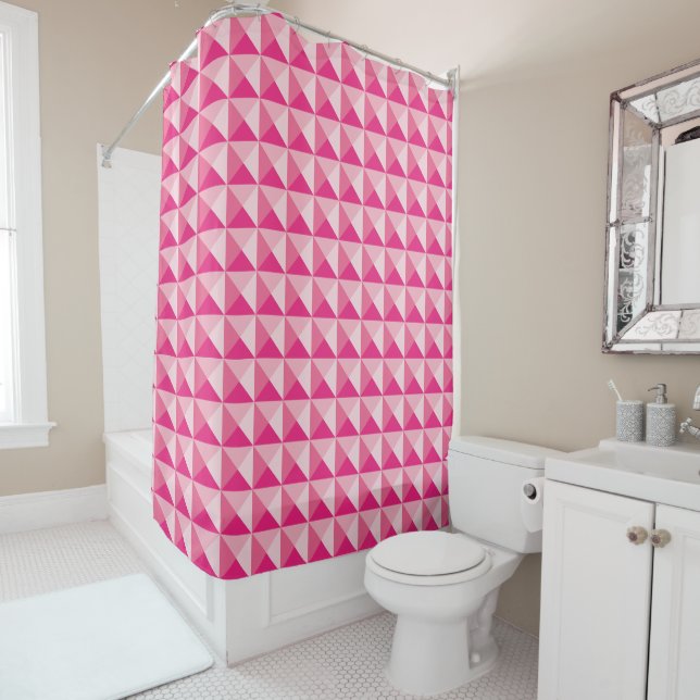 Pink Geometric Pattern Shower Curtain (In Situ)