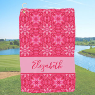 Pink Geometric pattern with custom name ladies  Golf Towel