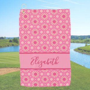 Pink Geometric pattern with custom name ladies  Golf Towel