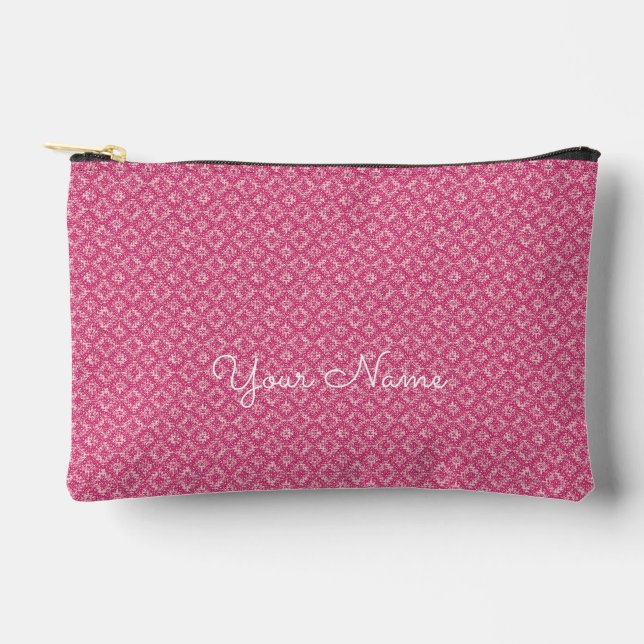 Pink Geometric Personalized Name Accessory Pouch (Front)