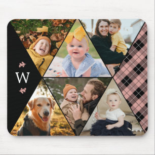 Pink Geometric Photo Collage Monogram Mouse Pad