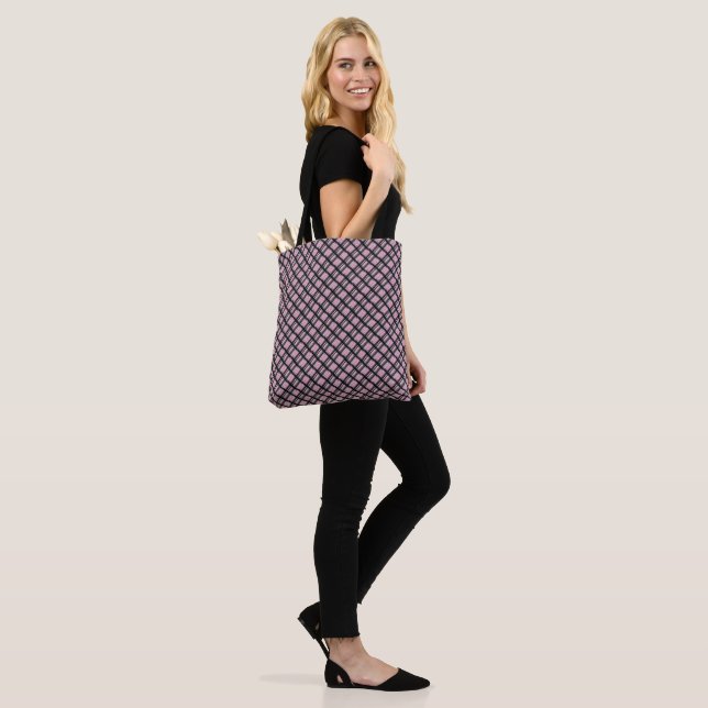 Pink Geometric Plaid Pattern Tote Bag (On Model)