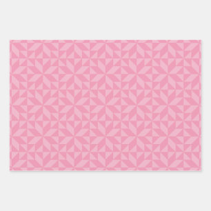 Pink Geometric Quilt Block Pattern Wrapping Paper Sheet