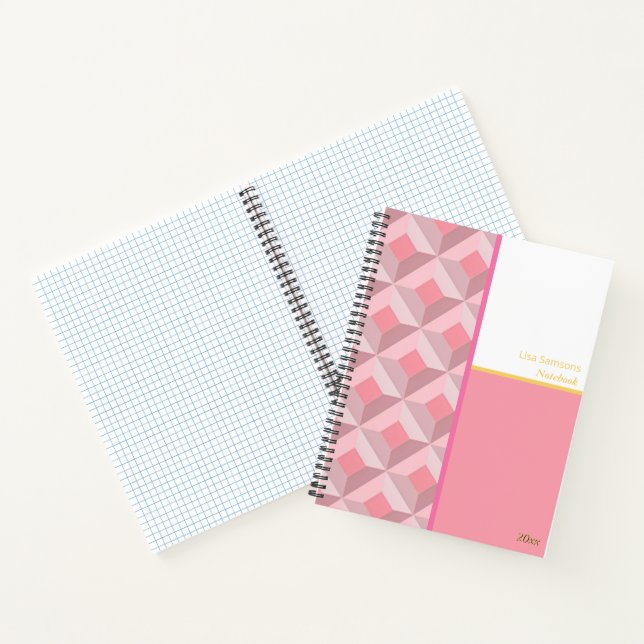 Pink Geometric Squares Custom Notebook (Inside)