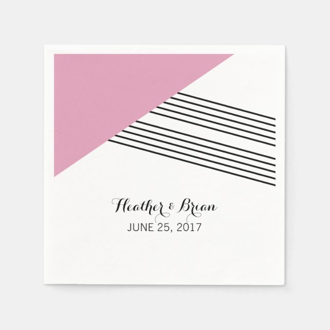 Pink Geometric Stripe Paper Napkins (Front)
